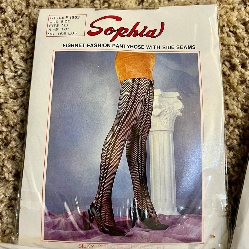 4-pack bundle Vintage SOPHIA fishnet Fashion Pantyhose women’s OS Silky smooth